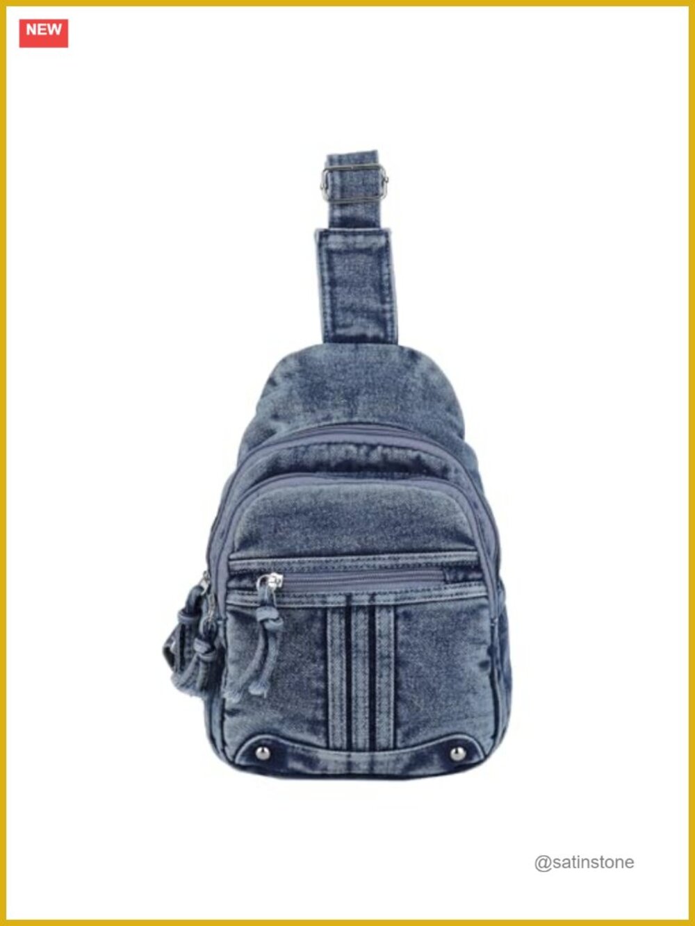 Washed Denim Sling Bag Crossbody Backpack Y2K Grunge Chest Purse